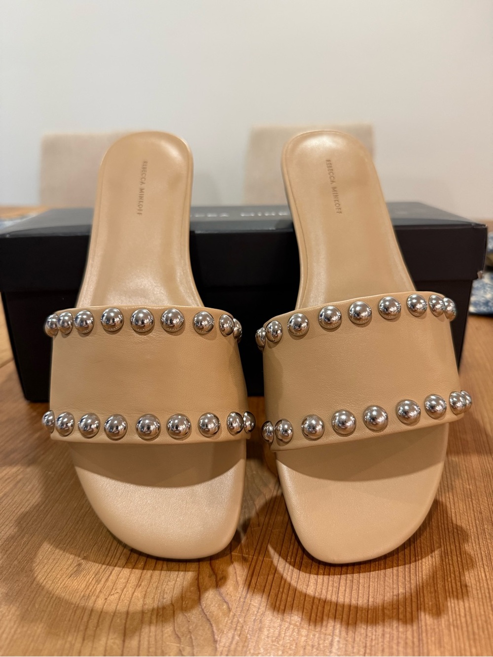 Rebecca Minkoff Tan Studded Slide Sandals - Picture 2 of 10